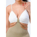 Multi Fabric Bralette Side Cutout With Gold Chain Zipper Closure Back Bodycon Mini Dress
