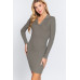 Long Slv V-neck Sweater Rib Mini Dress