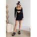Knit Cut-out Bustier Top Lace Down Detail Mini Dress