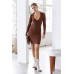 Knit Ribbed Button Up Detail Collared Long Sleeve Midi Dress