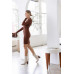 Knit Ribbed Button Up Detail Collared Long Sleeve Midi Dress