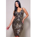 Spaghetti Strap Holiday Sequins Plunge Mini Dress