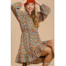Collared neckline button down floral print dress with crochet trimmed details