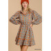 Collared neckline button down floral print dress with crochet trimmed details