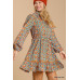 Collared neckline button down floral print dress with crochet trimmed details