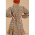 Collared neckline button down floral print dress with crochet trimmed details