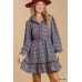 Collared neckline button down floral print dress with crochet trimmed details