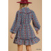 Collared neckline button down floral print dress with crochet trimmed details