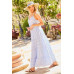 V-neck Tie Shoulder Strap Tier Stripe Print Maxi Oversize Dress