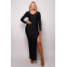 Long Sleeve V Neck Open Back Maxi Dress