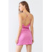 Fuchsia Geo Print Mesh Sleeveless Strappy Criss-cross Open Back Mini Dress