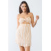 White & Apricot Stripe Print Strapless Twist Cut-out Smocked Back Mini Dress