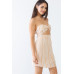 White & Apricot Stripe Print Strapless Twist Cut-out Smocked Back Mini Dress
