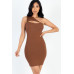 Ribbed One Shoulder Cutout Front Mini Bodycon Dress