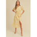Button closure waist belt puff sleeve dress