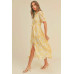 Button closure waist belt puff sleeve dress