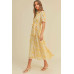 Button closure waist belt puff sleeve dress