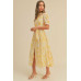 Button closure waist belt puff sleeve dress