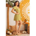 Light Green Woven Puff Short Sleeve Open Back Flare Mini Dress