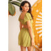 Light Green Woven Puff Short Sleeve Open Back Flare Mini Dress