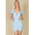 Front Lace Up Ruched Mini Dress