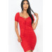 Front Lace Up Ruched Mini Dress