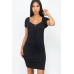 Front Lace Up Ruched Mini Dress