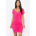 Front Lace Up Ruched Mini Dress