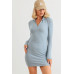 Blue Flannel Zip-up Mock Neck Mini Dress
