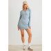 Blue Flannel Zip-up Mock Neck Mini Dress