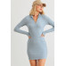 Blue Flannel Zip-up Mock Neck Mini Dress