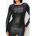 Ribbed Knit Metallic Backless Midi Dress