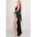 Sleeveless Deep V Low Back Bow Maxi Dress
