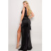 Sleeveless Deep V Low Back Bow Maxi Dress