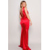 Sleeveless Deep V Low Back Bow Maxi Dress