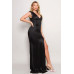 Sleeveless Power Shoulder Slitted Maxi Dress
