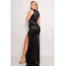 Sleeveless Power Shoulder Slitted Maxi Dress