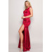Sleeveless Power Shoulder Slitted Maxi Dress