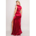 Sleeveless Power Shoulder Slitted Maxi Dress