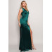 Sleeveless Power Shoulder Slitted Maxi Dress