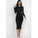 Ruched Long Sleeve Midi Dress