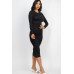 Ruched Long Sleeve Midi Dress