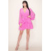 Chiffon Long Sleeve Ruffled Tie Waist Skater Dress