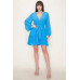 Chiffon Long Sleeve Ruffled Tie Waist Skater Dress