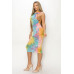 Velvet Burn Out Pattern Sexy Midi Dress