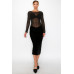 Velvet Sheer Contrast Holiday Midi Dress