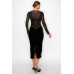 Velvet Sheer Contrast Holiday Midi Dress