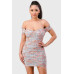 Floral Print Mesh Sweetheart Ruffled Off Shoulder Ruched Mini Dress