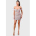 Floral Print Mesh Sweetheart Ruffled Off Shoulder Ruched Mini Dress