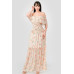 Floral Chiffon Off Shoulder Smocked Back Ruffled Tiered Maxi Dress